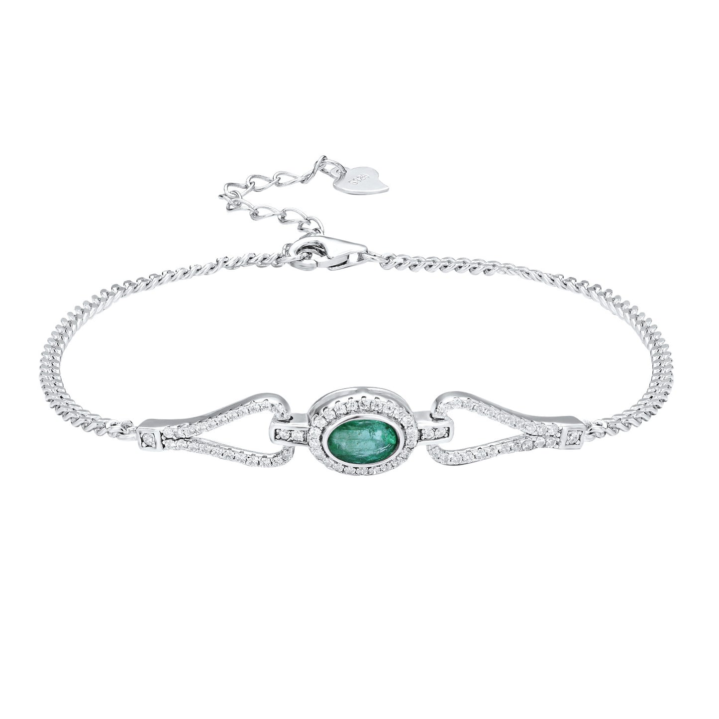 Elegant S925 Silver Emerald Bracelet