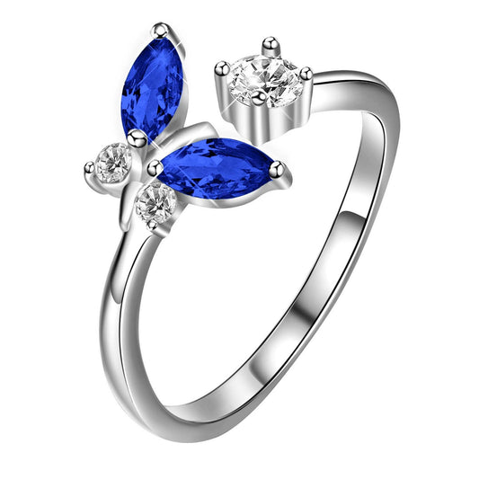 Butterfly Sapphire Blue Crystal Sterling Silver Ring