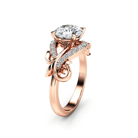 Rose Gold Flower Bridal Engagement Ring