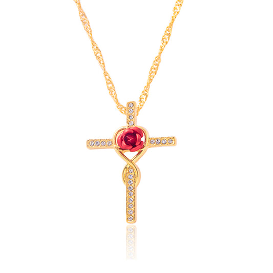 "Eternal Bloom: Fashion Rose Flower Cross Necklace"