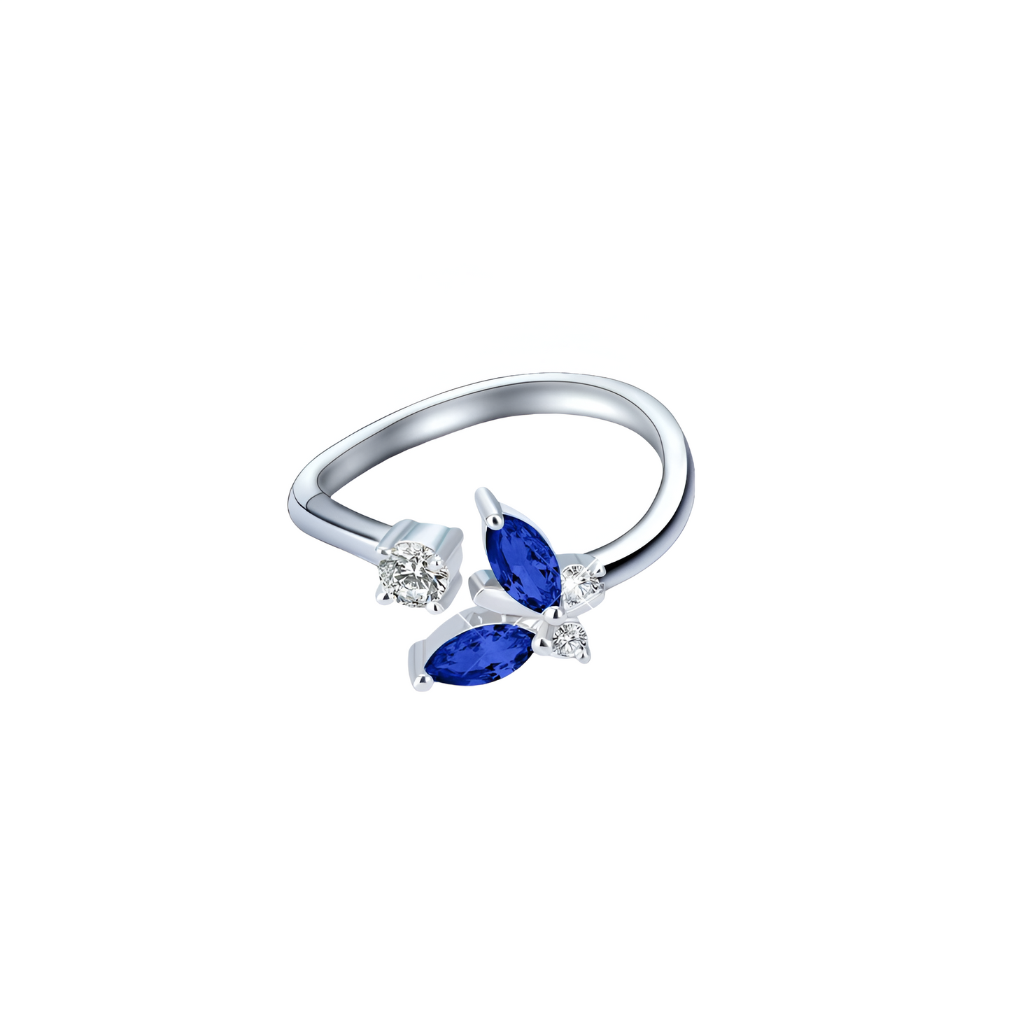 Butterfly Sapphire Blue Crystal Sterling Silver Ring