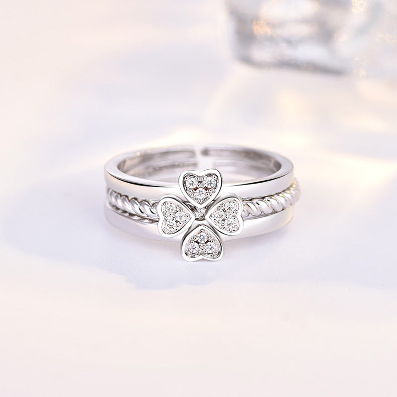 Redesigned for Women: Three-in-One Split Four-Leaf Clover Ring with Adjustable Sizing