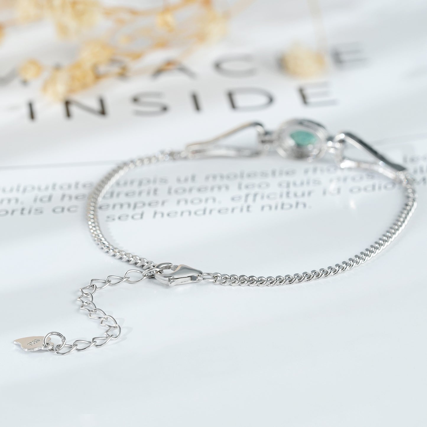 Elegant S925 Silver Emerald Bracelet