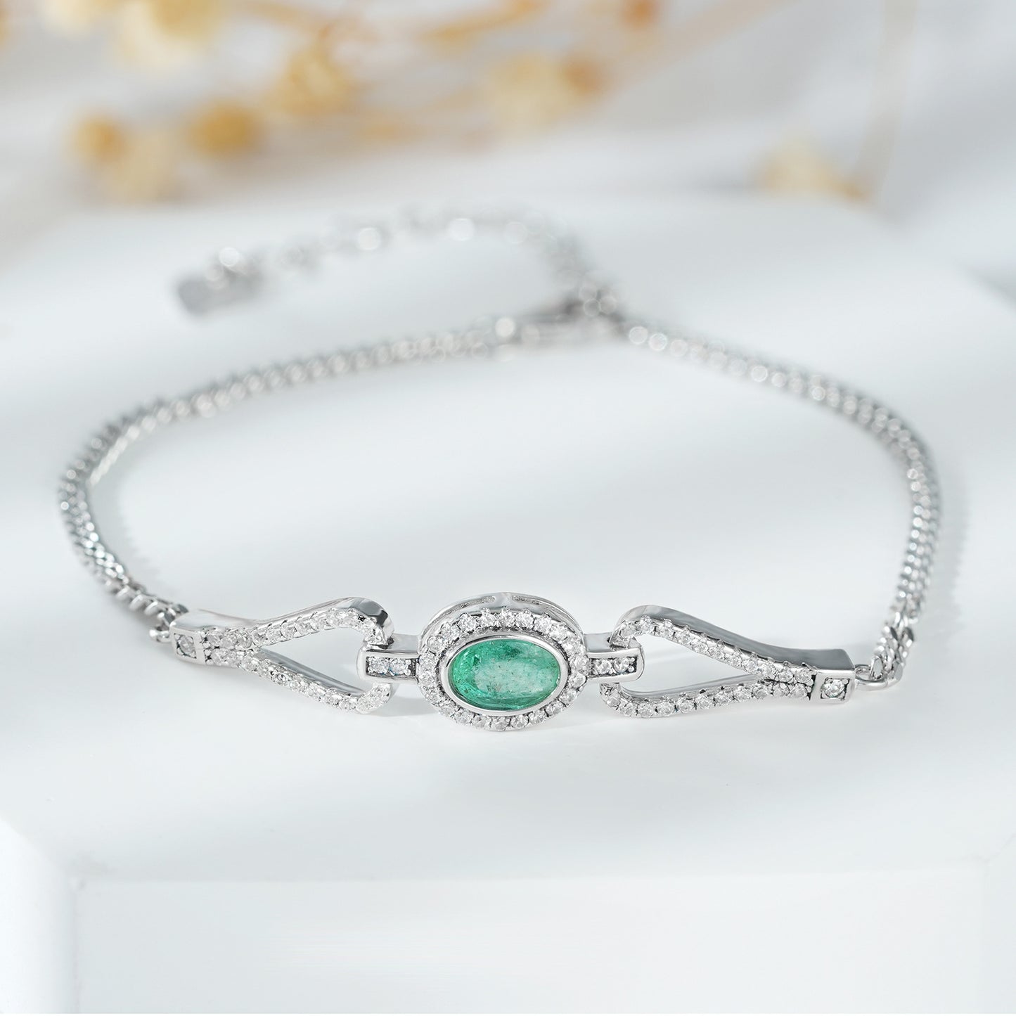 Elegant S925 Silver Emerald Bracelet