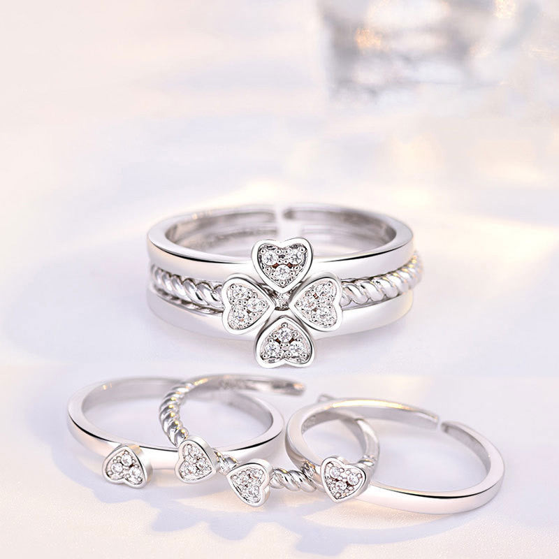 Redesigned for Women: Three-in-One Split Four-Leaf Clover Ring with Adjustable Sizing