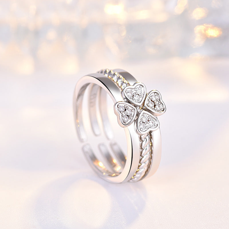 Redesigned for Women: Three-in-One Split Four-Leaf Clover Ring with Adjustable Sizing