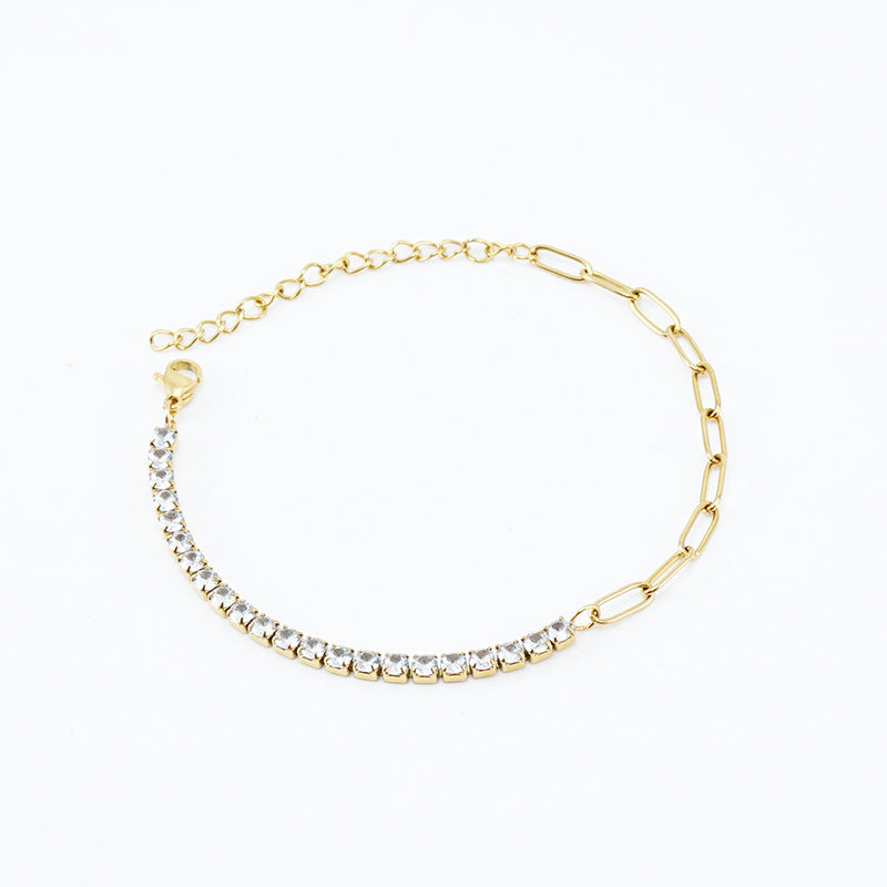 Diamond-Studded Gold Necklace - Stainless Steel