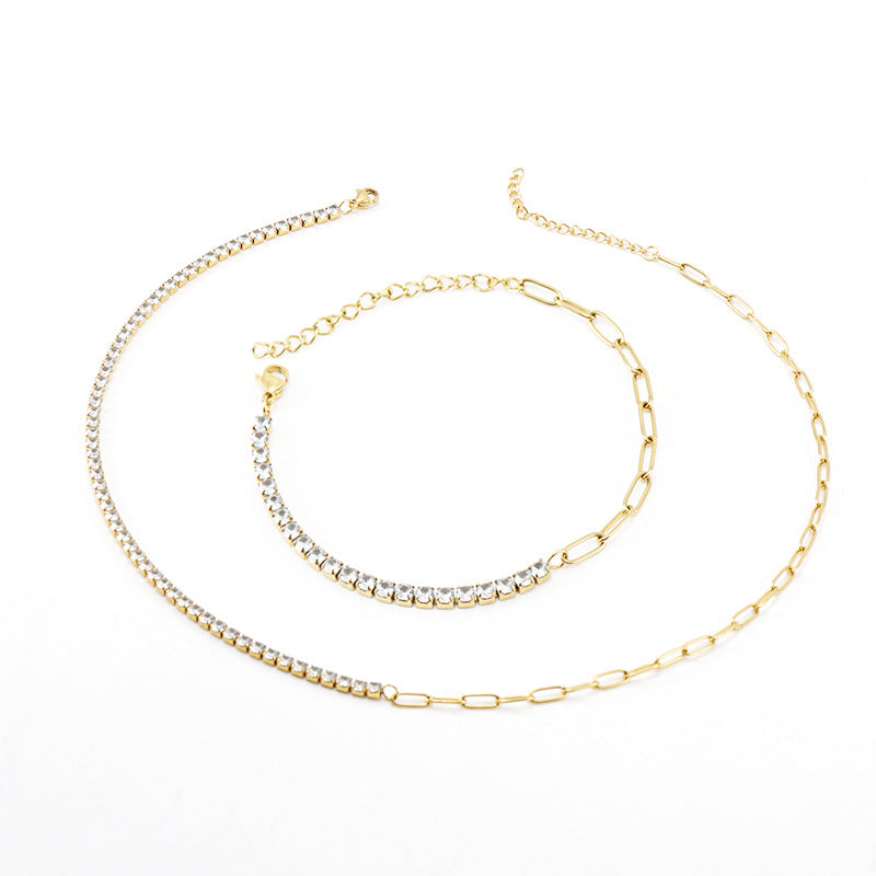 Diamond-Studded Gold Necklace - Stainless Steel