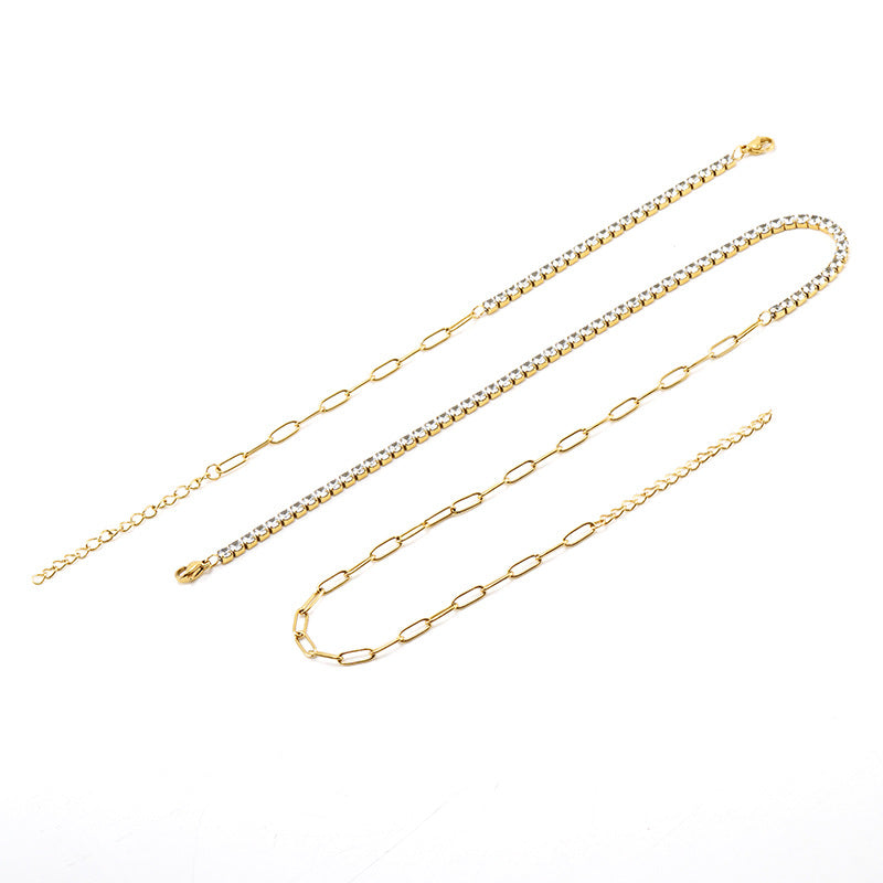 Diamond-Studded Gold Necklace - Stainless Steel