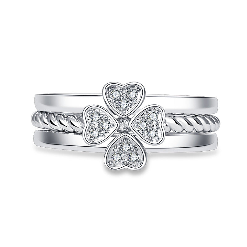 Redesigned for Women: Three-in-One Split Four-Leaf Clover Ring with Adjustable Sizing