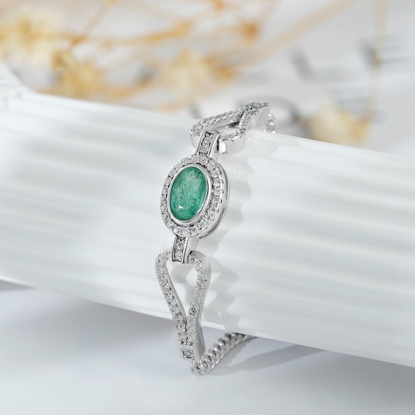 Elegant S925 Silver Emerald Bracelet