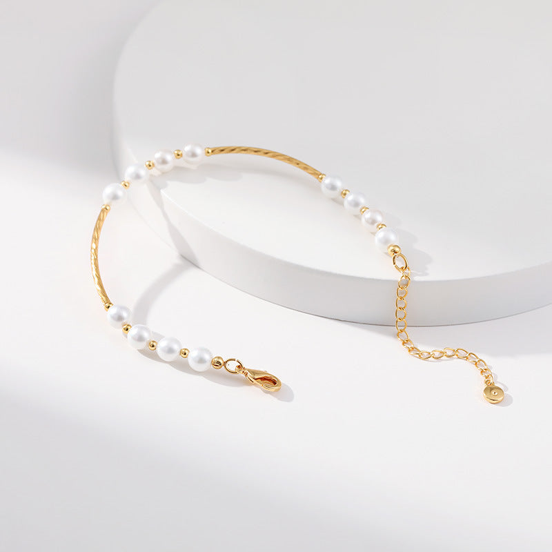 Handcrafted Gold Shell Pearl Bracelet